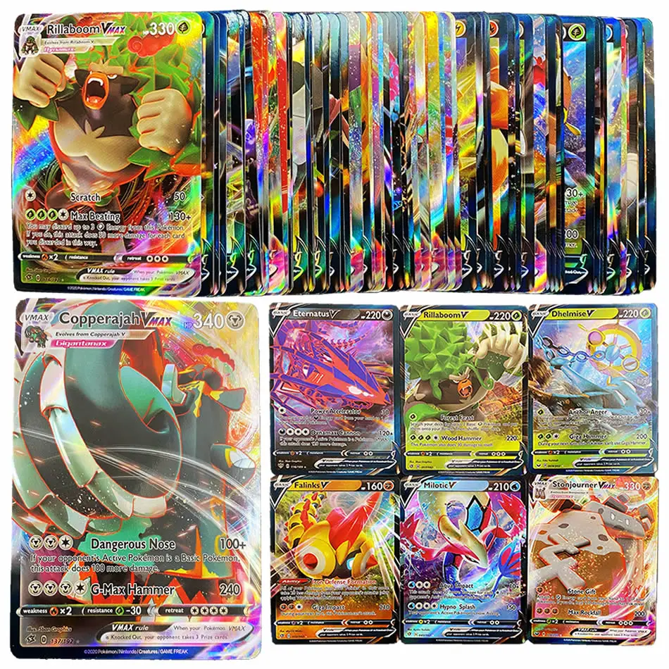 Juego de Pok&eacute;mon con pantalla brillante, repetidor de Pok&eacute;mon con pantalla, Vmax, tarjeta de colecci&oacute;n de batalla comercial, juguete para regalo para ni&ntilde;os-0