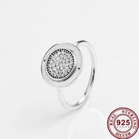 original 925 pure silver plate floodlight round crystal floodlight original womens pan ring wedding party fashion charm jewelry