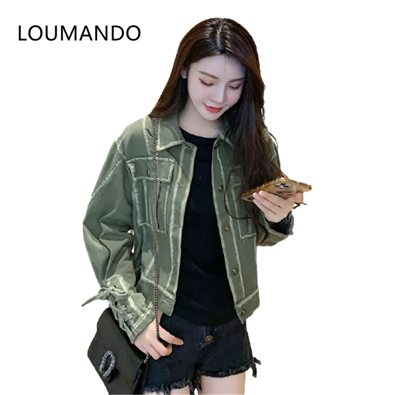 

Retro denim short Jacket Female 2021 Korean tooling denim Jacket with strap sleeves personality trendy brand denim Jacket Female