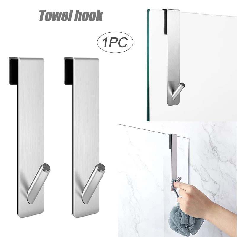 

Stianless Steel Shower Door Hooks Punch Free Frameless Over Door Hooks Towel Hooks Bathroom Supply 12.5cm DNJ998