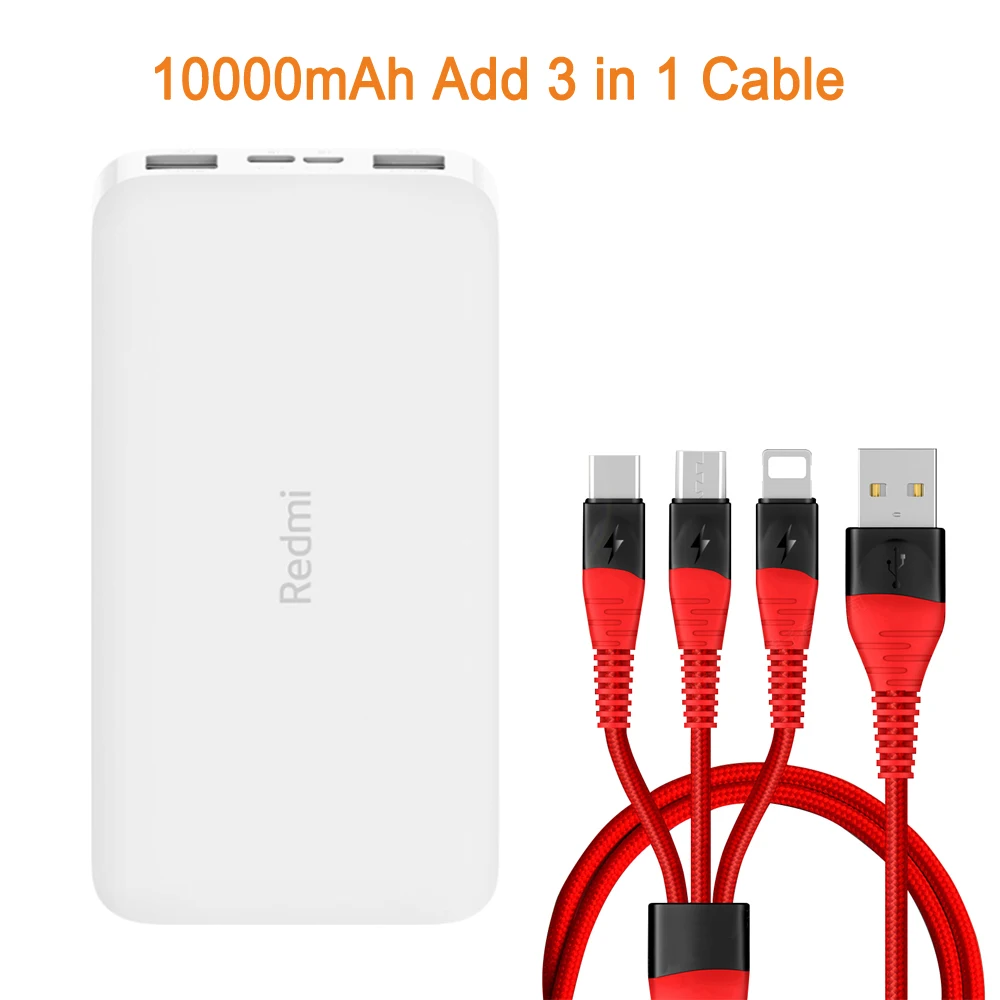 Новейший Xiaomi Redmi внешний аккумулятор 20000 мАч 18 Вт Быстрая зарядка 10000 мАч Внешний аккумулятор быстрая зарядка портативное зарядное устройство - Цвет: 10000mAh Add 3 in 1
