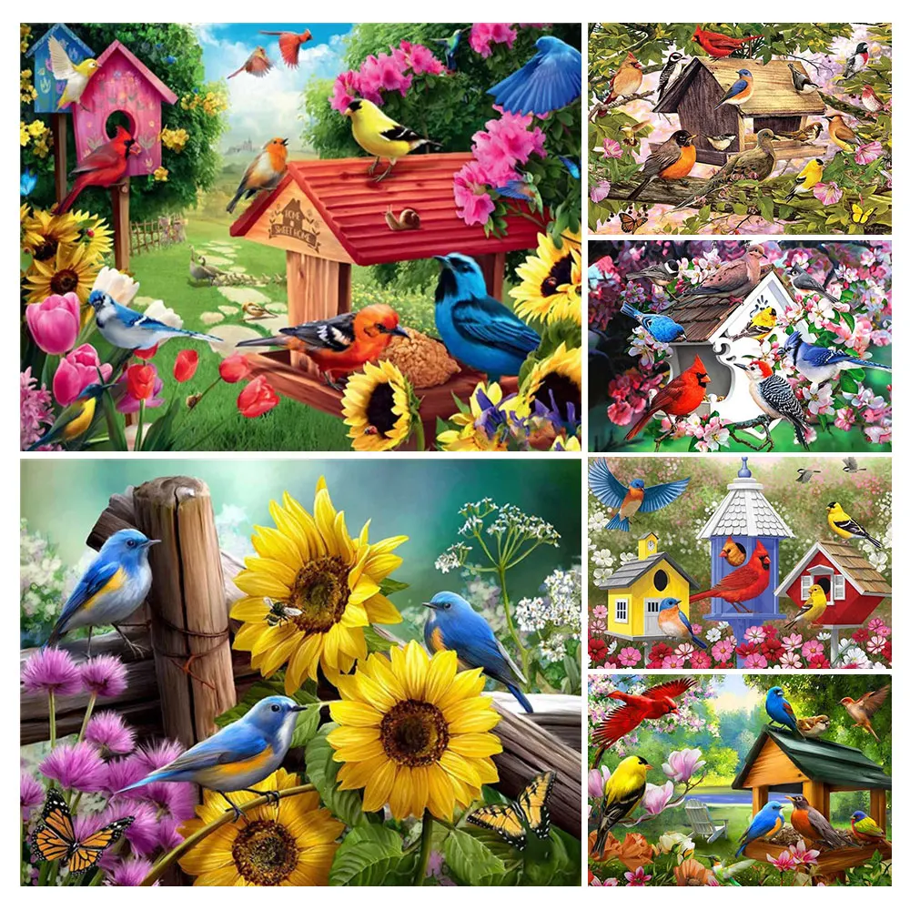 

Diamond Embroidery Bird House Needlework Full Square Round Diamond Painting Animal Mosaic Sunflower Handicraft Home Decor Gifts