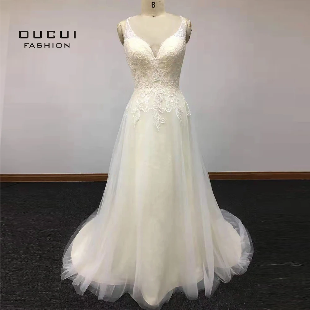 Фото Элегантное Длинное Свадебное платье трапециевидной формы без рукавов с открытой