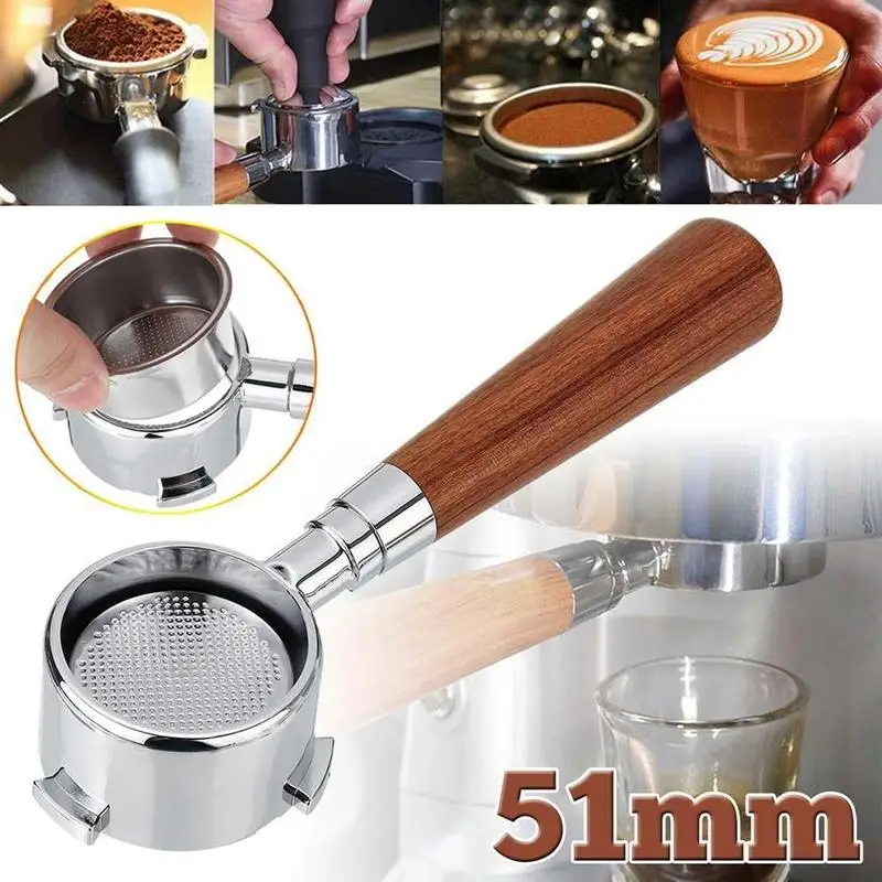 

Coffee machine handle alloy 51mm bottomless modified handle three ears wood handle basket filter