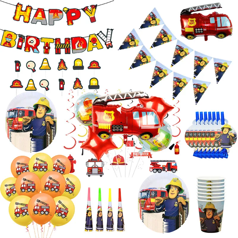 

Firefighter Sam Theme Party Disposable Tableware Paper Plate Cup Fire Truck Birthday Party Decoration Boy Baby Shower Supplies