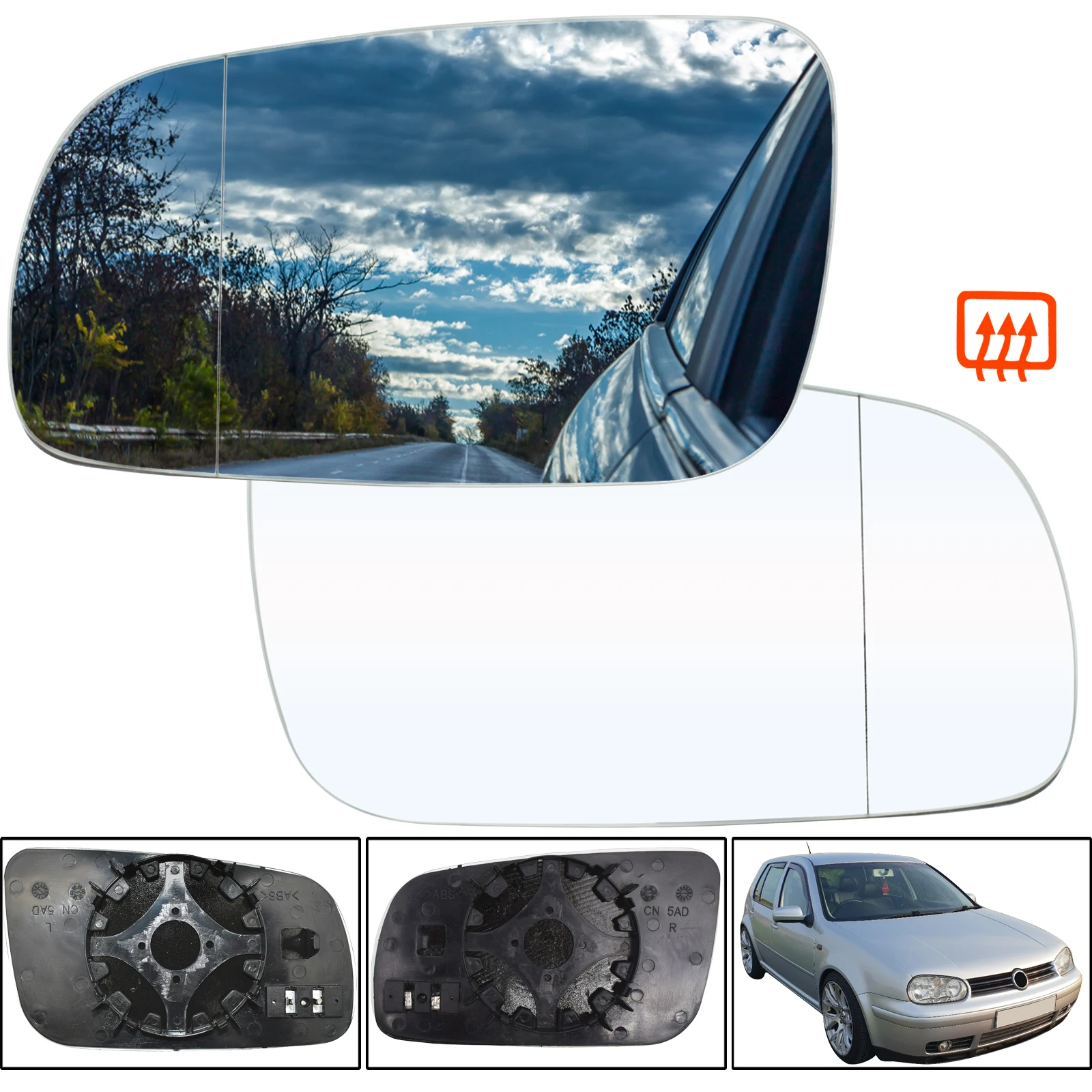 

For Vw Jetta Golf Mk4 Passat 1999 - 2004 Left / Right Driver Passenger Door Side Wing Mirror Glass Heated Bigger With Back Plate
