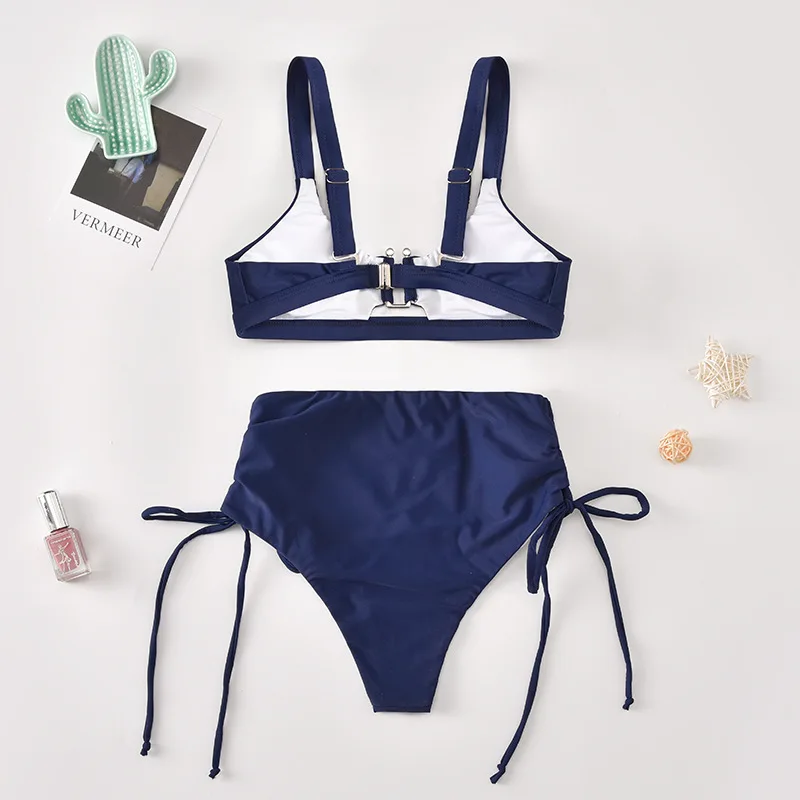 Женский сексуальный купальник-бикини с 2020 Для женщин одноцветное темно-синий