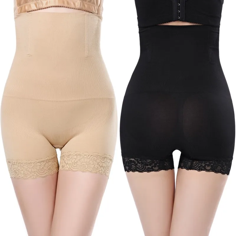 

New Flat Angle Lace High Waist Body Shaping Body Hip Underwear Elastic Anti-going Beam Waist Pants safety short pants