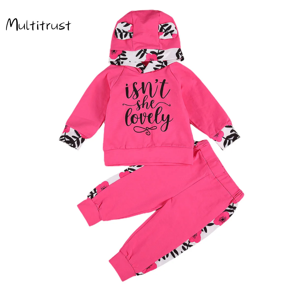 

Комплект одежды для маленьких девочек, топ с капюшоном с длинными рукавами, буквами и цветочным принтом + длинные штаны, осень 2020