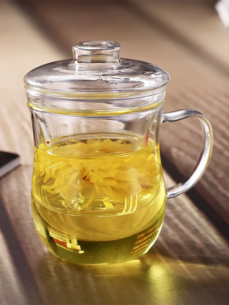 Утолщенная стеклянная чайная чашка с ручкой для чая фильтром домашняя воды