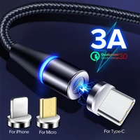 3a magnetic charging cable 3 0 quick charge micro usb charger type c for iphone xs xr samsung s10 magnet phone cord usb cable