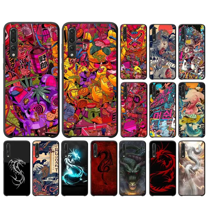 YNDFCNB японский мультфильм паб волна Аниме Дракон черный чехол для мобильного