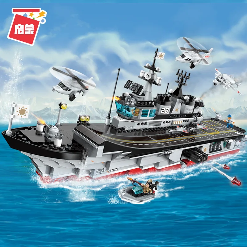 

642Pcs Building Block 1723 Red Snake Escort Aircraft Carrier Small Particle Military Assembled Aircraft Carrier Model Gifts