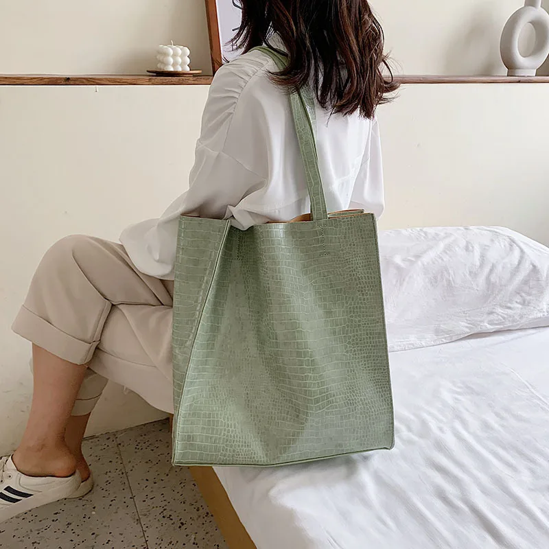 

Casual Women Handbag Large Capacity Crocodile Patterned Shoulder Bag Luxury Leather Shopping Tote Big Lady Travel Hand Bag Purse