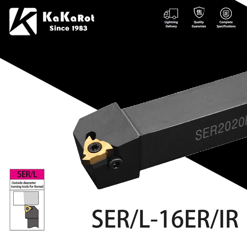 

KaKarot External Threading Turning Tool SER1616H16 SER2020K16 SER2525M16 SER SEL Lathe Cutter Holder Carbide inserts 16ER 16IR