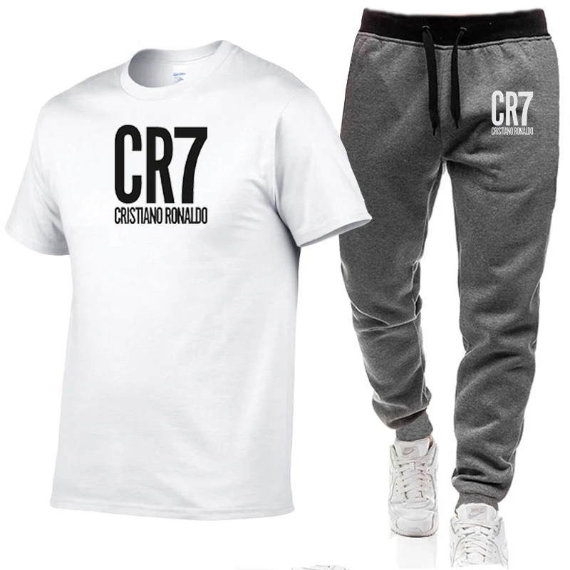 

2021 leisure sports T-shirt fitness pants 2-piece suit men's casual short-sleeved cotton top cool T-shirt summer cycling clothes