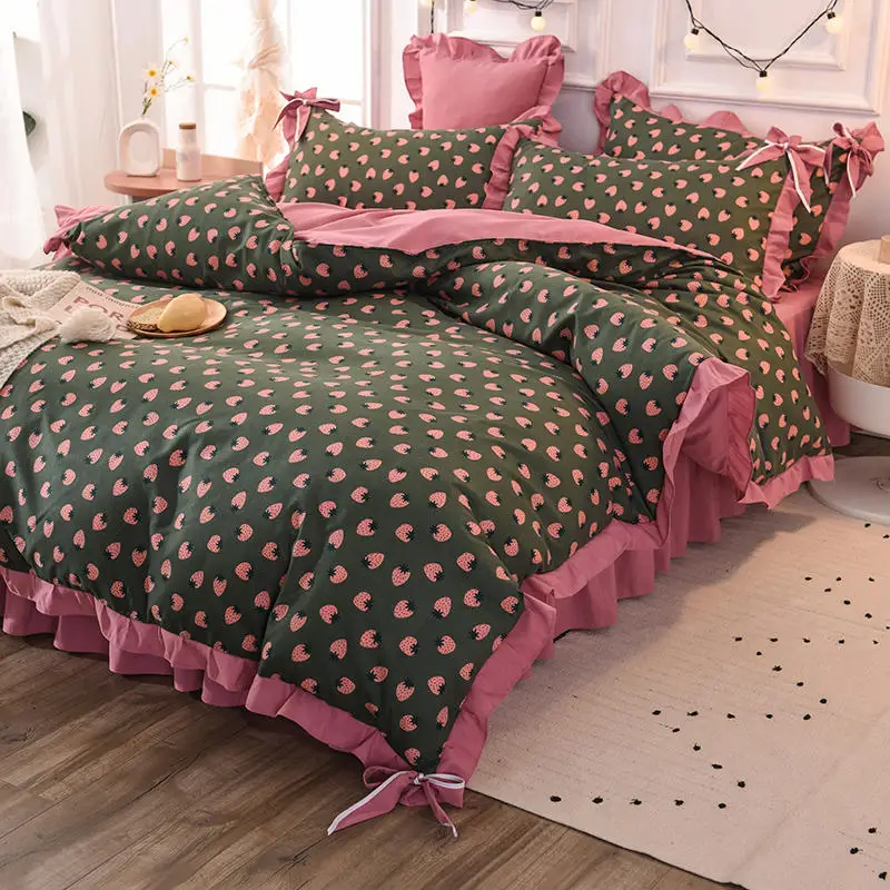 Красивое постельное белье с бантом набор плотная клубника домашний текстиль