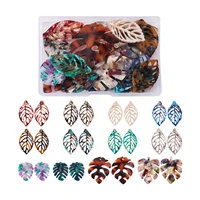 24pcsbox mixed color leaf cellulose acetate resin pendants charms for diy jewelry earrings dangle necklace making findings