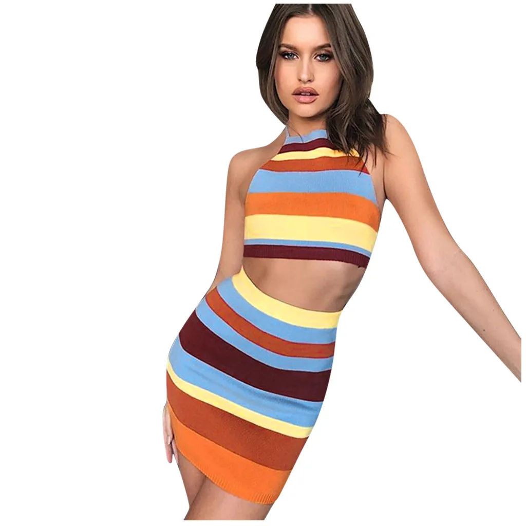 Женский пикантный комплект из двух предметов топ с лямкой на шее и мини-юбка