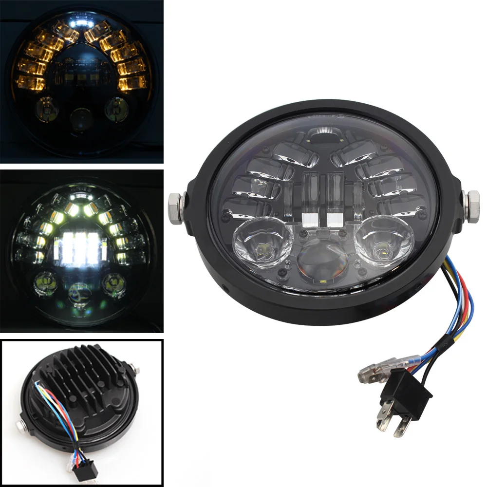 

5-3/4" Round Headlamp for Harley Dyna Sportster 1200 883 Parts Turn Signal Light motor 5.75 Inch Projector LED Moto Headlight
