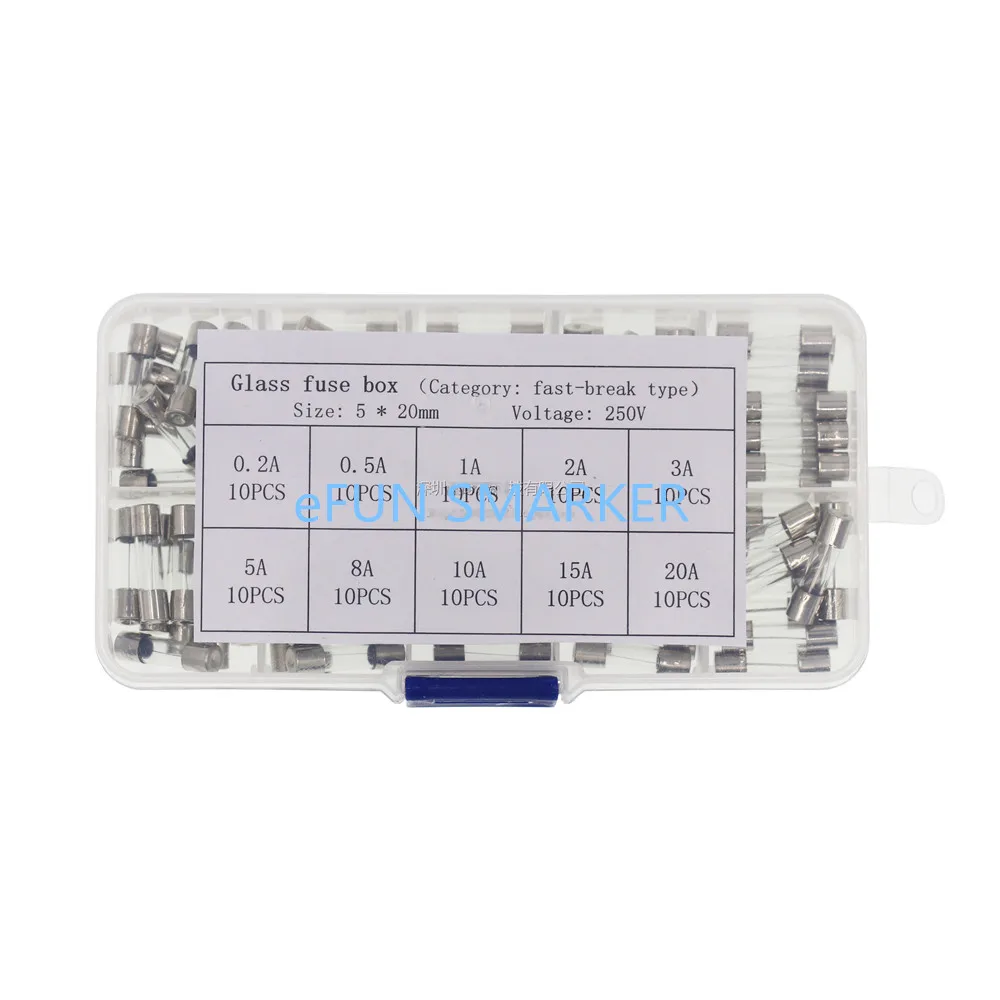 100 шт./компл. 5*20 мм быстрораздуваемая стеклянная трубка предохранители в