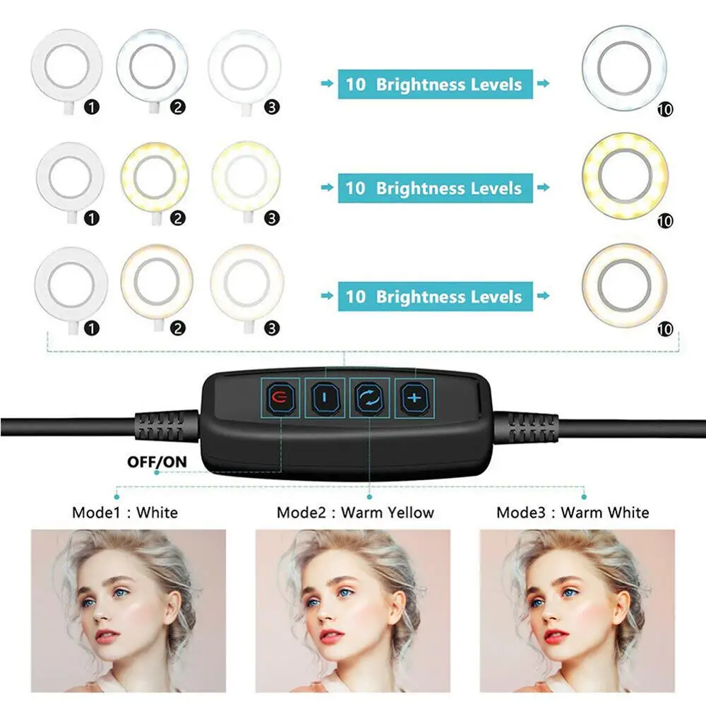 Светодиодный кольцевой светильник 16 см с подставкой портативный для селфи SMD