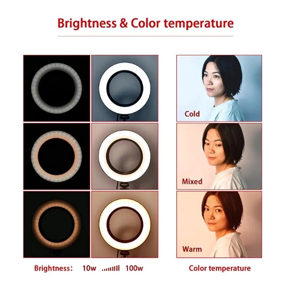 Кольцевой светильник диаметром 10 дюймов с подставкой светодиодный для камеры