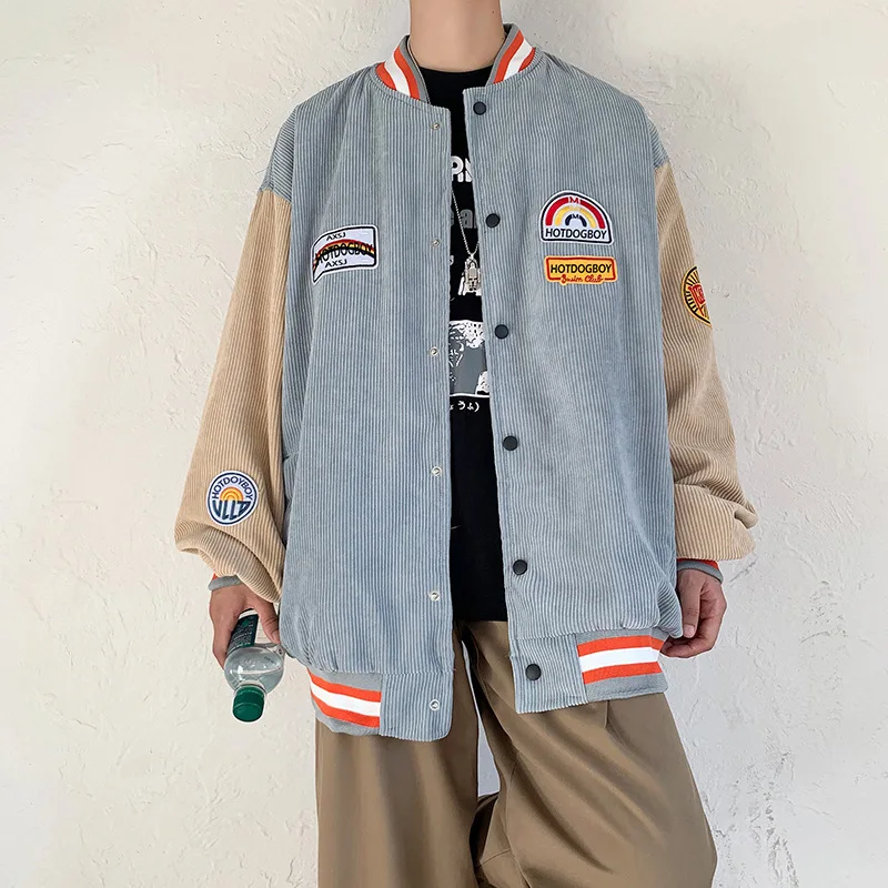 

2021New spring and autumn Baseball uniform jacket men women Hong Kong style BF trend retro Light Up Street jacket Korean