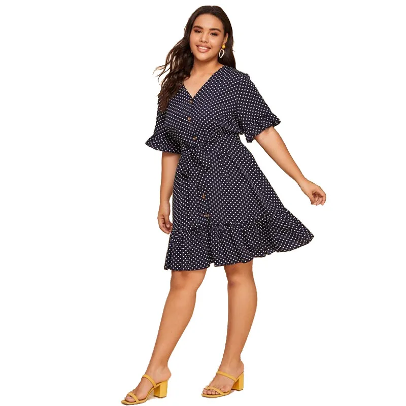 Женское платье в горошек с коротким рукавом стиле бохо на шнуровке пикантная