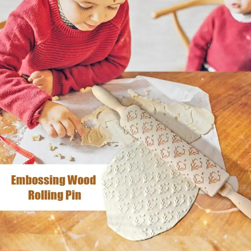 Рождественские тисненые Деревянные Скалки для выпечки печенья торта теста