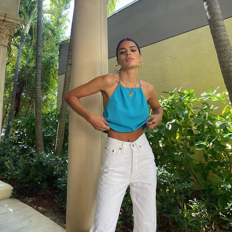 

Women Sexy Crop Tops 2020 Summer Camisole Halter Strapless Solid Femme Soft Fabric Party Club Streetwear Basic Tank Top