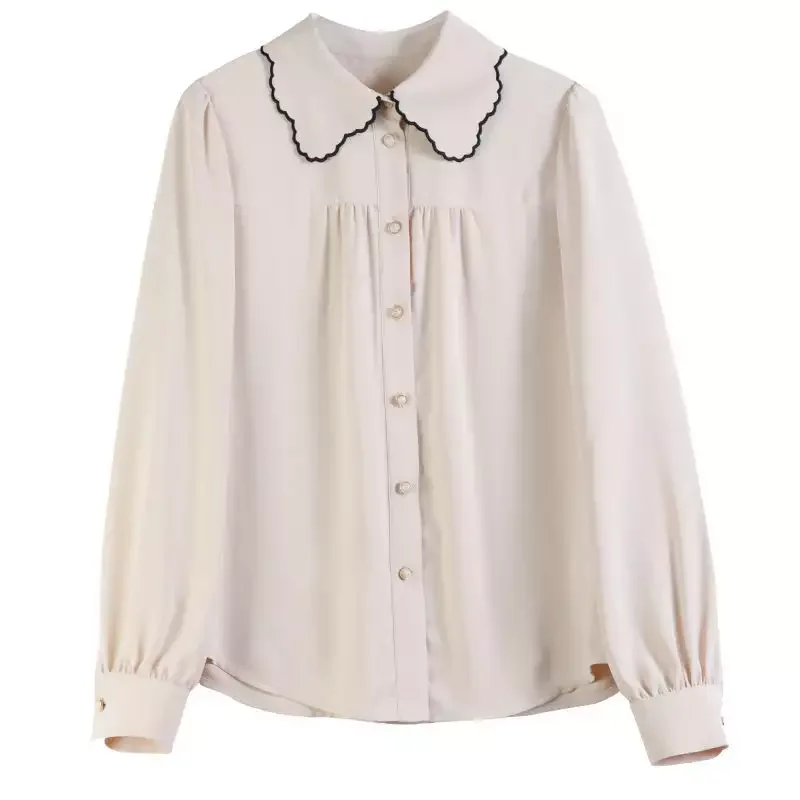 

New Fashion Women Chiffon Shirt Solid Color Long Sleeve Office Lady Top Elegant Turn Down Collar Female Tops Blouses