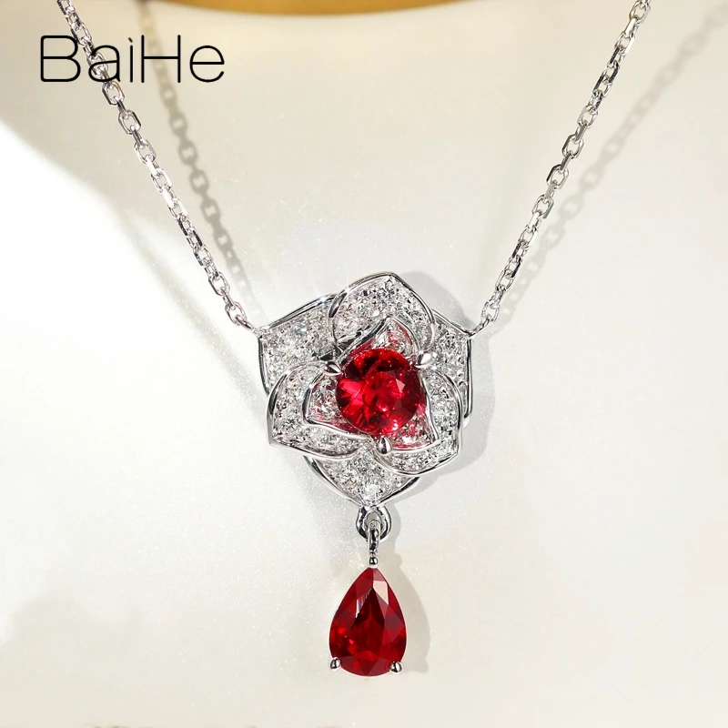 Женское колье из 18-каратного белого золота с натуральным Рубином 0 35 карат + 45 |