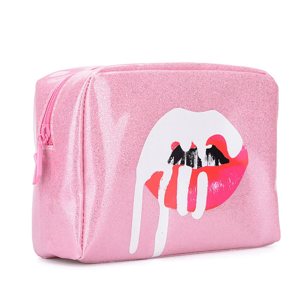 Pink Мода г. Bling серебро губ искусственная кожа принадлежности мешок молнии чехол для хранения Портативный женщин путешествий косметичка kosmetikum Косметичка для косметики - Цвет: Pink