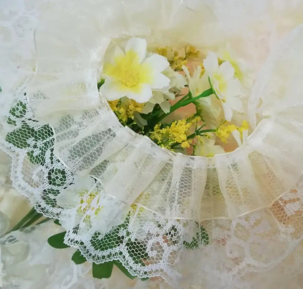 

1M Tulle Lace Trim 4.5cm Flower Laces Ribbon Dolls Dress Sewing Accessories White Beige Lace Fabric Trimmings For Clothing L-22