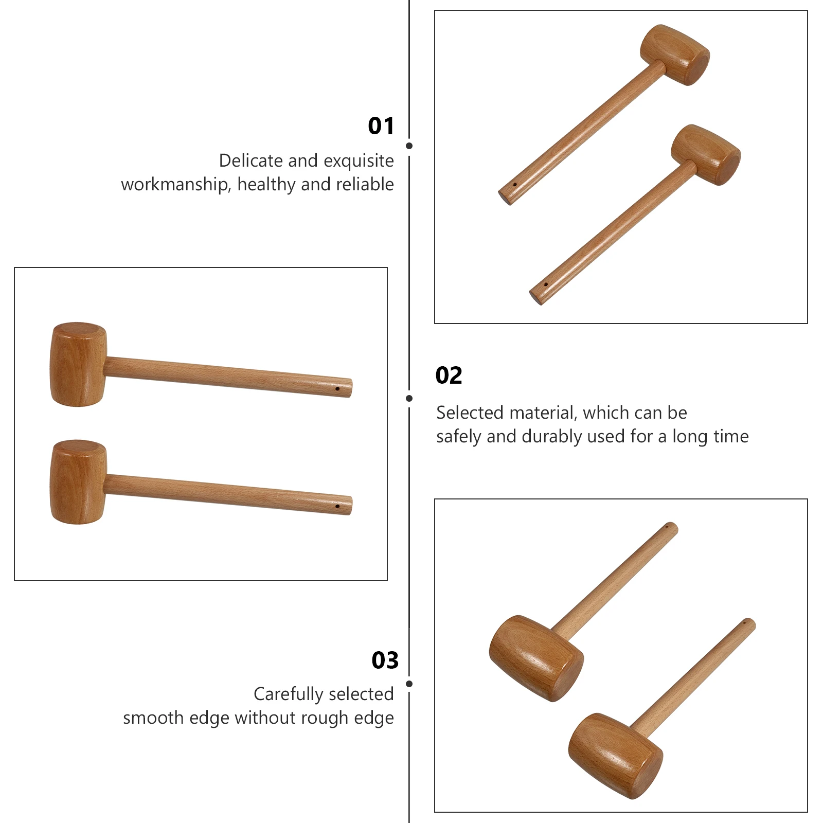

2pcs Wooden Hammers Crab Cake Seafood Shellfish Hammers Knocking Tools Beech Hammers