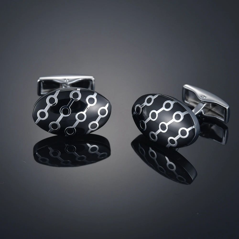 

Одна пара модных запонок, высококачественные овальные эмалированные черные запонки для свадебной вечеринки, зажимы для галстука для мужск...