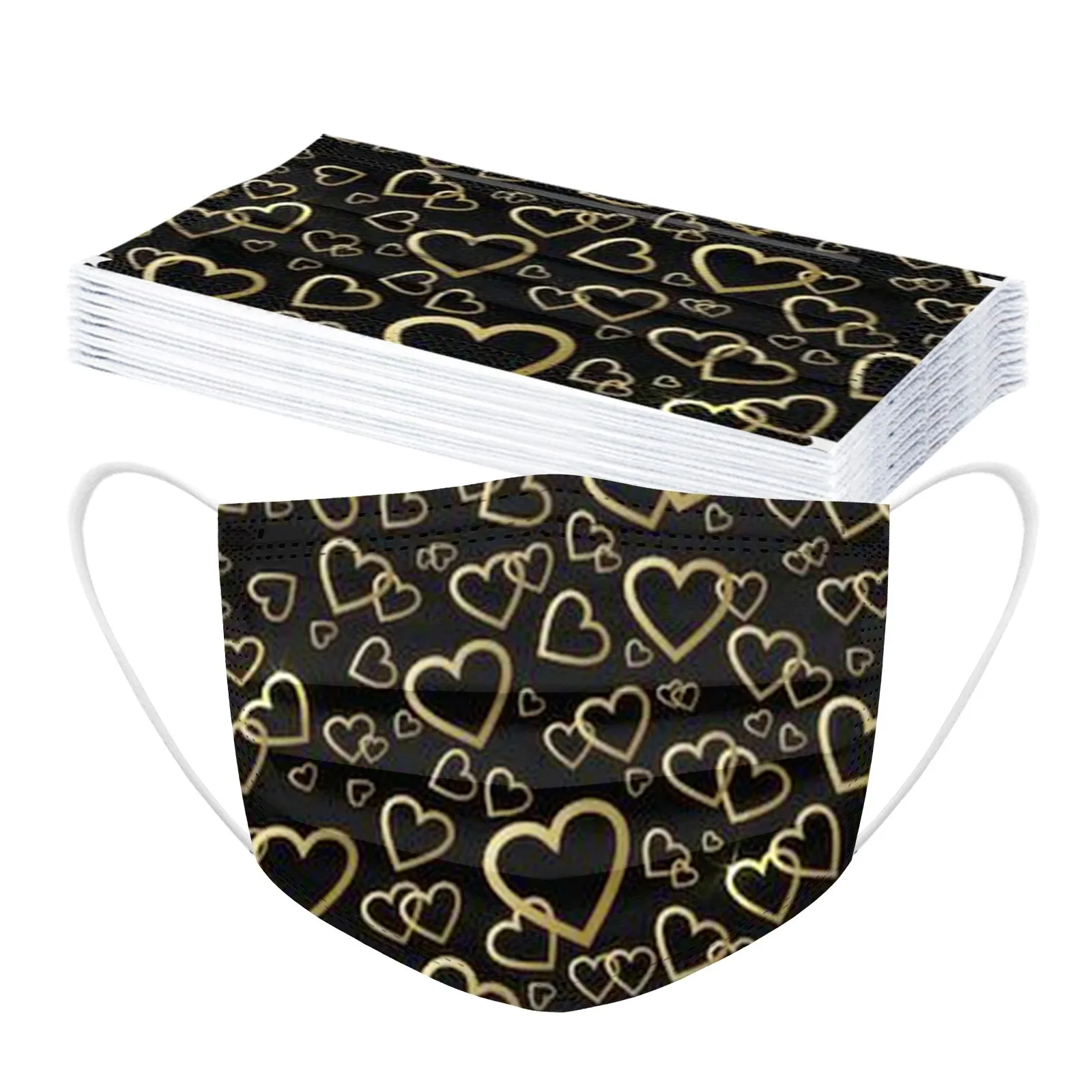 

10PCS Adult Disposable Mask Valentine's Day Hearts Print Hygiene Thicken breathable Face Mouth Mask Earloop Fast Delievry