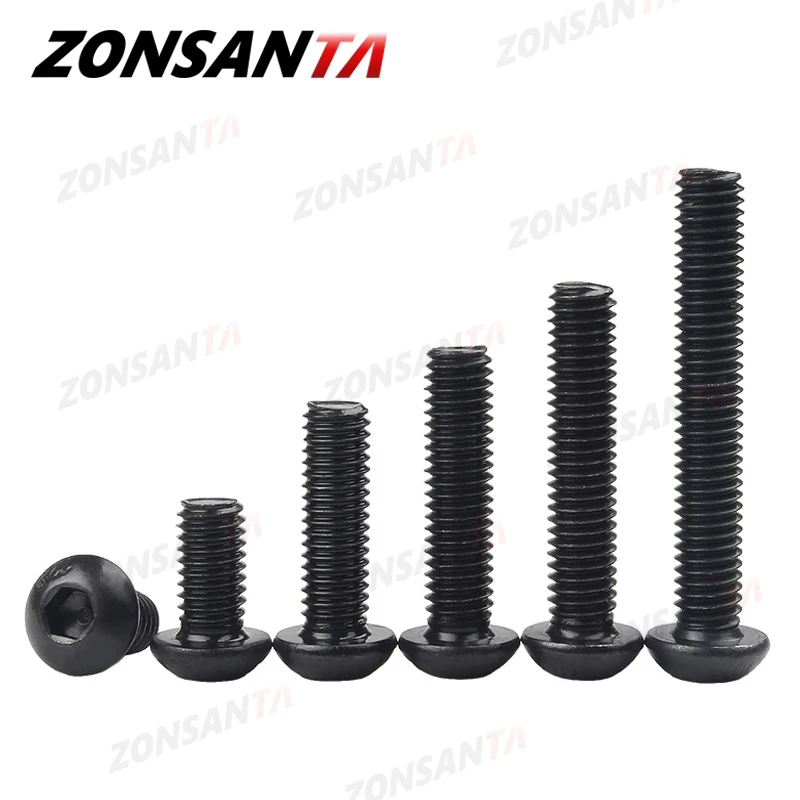 Фото Винты ZONSANTA M2 M2.5 M3 M4 M5 M6 Grade 10,9, круглые винты из углеродистой стали, черные винты с шестигранной головкой, механический винт с шестигранной го... №5