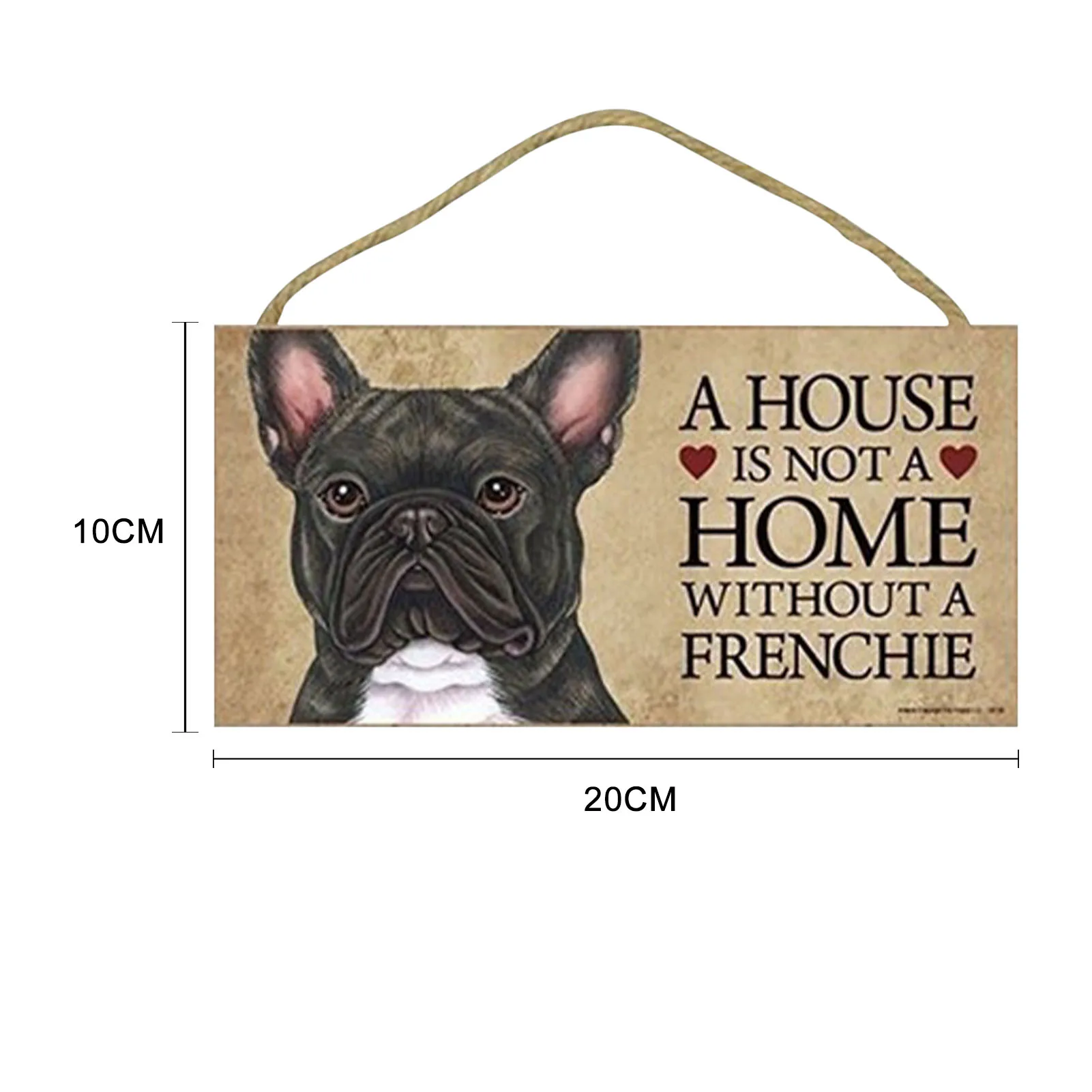 

10x20cm Rectangular Wooden Dog Pet Tag With Hemp Rope, Lovely Friendship Animal Sign Hanging Plaques For Crafts Decoration