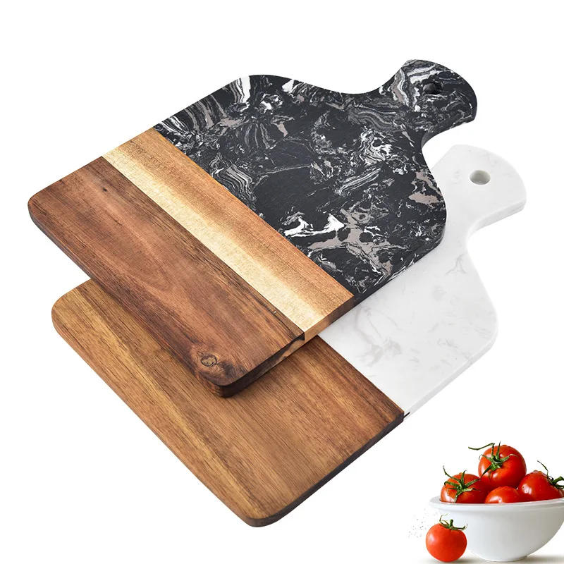 Acacia Wood Marble Kitchen Chopping Board with Handle Butcher Cutting Block Charcuterie Cheese Carving Serving Tray Baking Plate