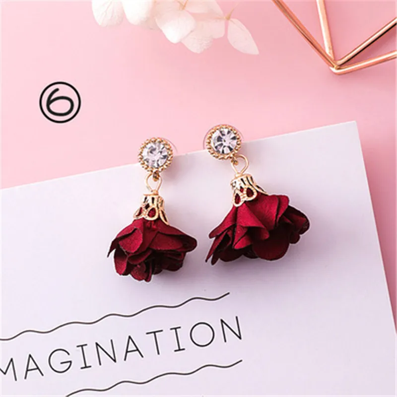 

Korean Red Flower Pearl Autumn Fall Winter Bridal Women Girls Drop Dangle Earrings Collection Set Fashion Jewelry-MSE