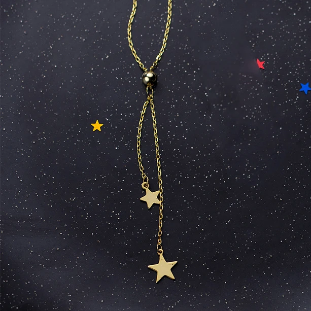 Gold Trusta 925 пробы Серебряные ювелирные изделия двойной звезды короткое ожерелье Цепочки и ожерелья милые Днем рождения подарок для девочки леди DS1528 - Окраска металла: Gold