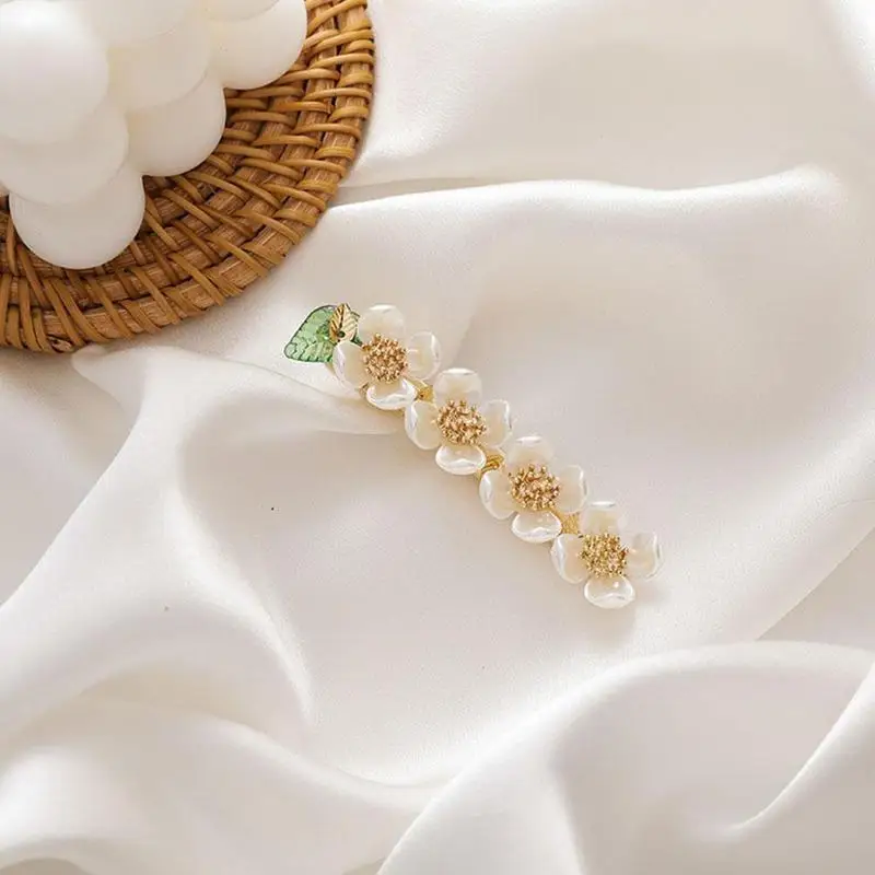 Корейский модный комплект для девочек с белыми цветами листья Жемчуг Шпилька