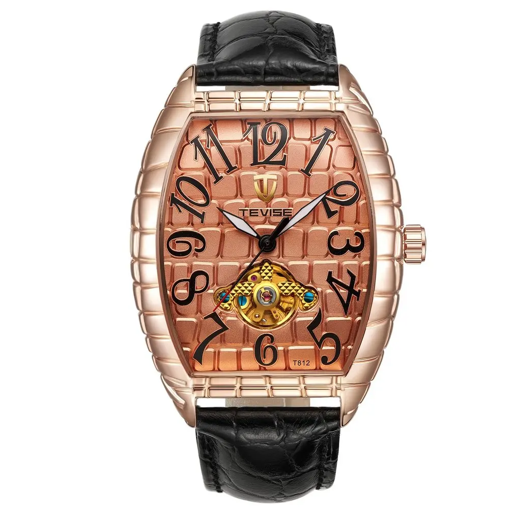 TEVISE классические мужские часы из кожи аллигатора Tourbillon автоматические