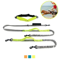 hands free dog leash running adjustable waist lead rope training leashes elastic reflective double handle pet leash for two dogs