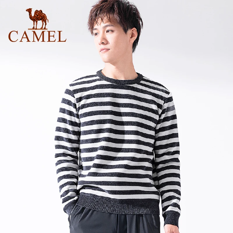 

CAMEL Men Clothes Sweater Men's Striped Sweaters Autumn Winter New Fashion All-match Keep Warm Round-neck Tops Male