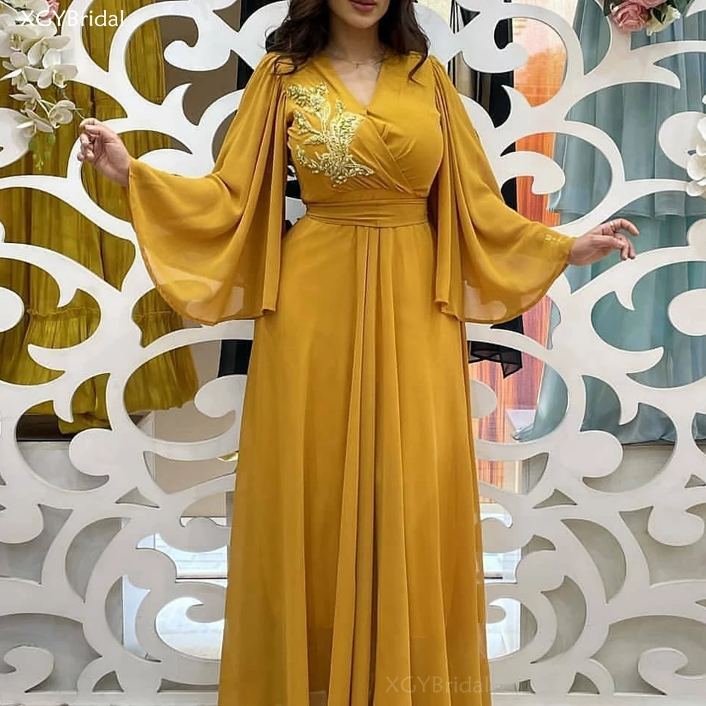 

New Arrival Elegant Appliques V-neck Evening Dress Arabic Short Prom Dresses Formal Gowns Vestidos de Fiesta Dubai Robe Longue
