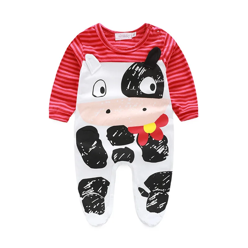 2 шт. детский хлопковый комбинезон с длинным рукавом и принтом коровы|Ромперы| |