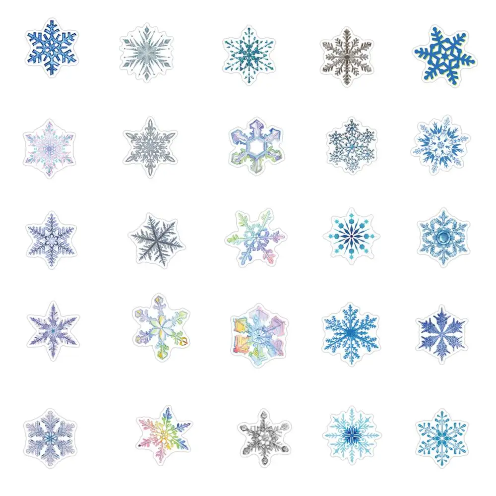 

50pcs Christmas Snowflake Stickers winter snow sticker for laptop suitcase car Home New Year Wall Window Kids Decoration